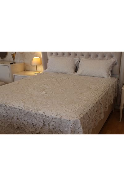 HUZUR ÇEYİZ Dantel Angles 3 Piece Bedspread Set with Grapes