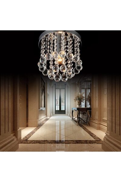 LİVORA LIGHTING Akasya Krom Renk Kristal Taşlı Hol ve Salon Avizesi
