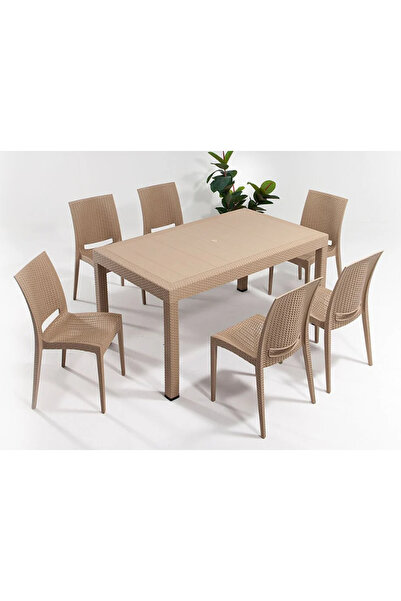 ZİYNET HOME 6 Kişilik Rattan Bahçe Balkon Masa Takımı Kolsuz Koltuk 90x150 Masa Seti A Plus Large