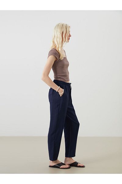 LC Waikiki Brown Elastic Waist Carrot Cut Women's Trousers