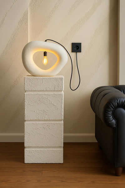 Lunalore Fiber Concrete Look Modern Lampshade – Decorative Coffee Table Top E14 Lampholder Electrically Connected Table Lamp