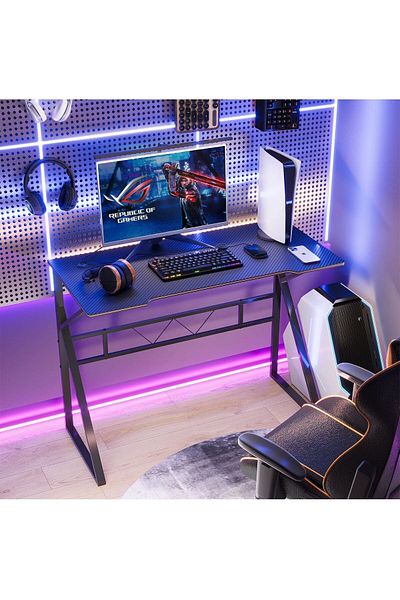 AGD Computer Gaming Desk and Workstation, Carbon Fiber Surface by - (K) 100 x 48 x 75 cm, Black Colo