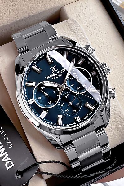 Daniel Klein Exclusive Men Wrist Watch 3 Atm Waterproof Silver Oil Color Steel Cord Gift Bracelet Dke2134C2