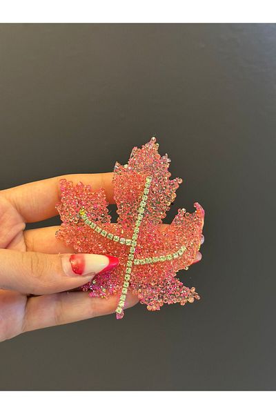 Gönülden Tasarım Zircon Stone Beaded Leaf Arma Sewing Accessory 10X9 cm Pink