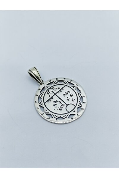 Ari Jewelry 925 Ayar Gümüş Şaman Kam Davulu Kolye Ucu – Göktürkçe Yazılı, Mis...