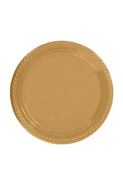 SELANİKLİ Party Plate Plastic Gold Pk 25 Round 22 cm