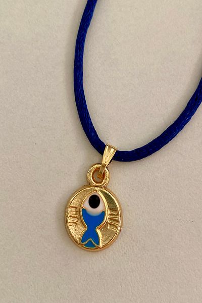 Shepidi Fish Figure Navy Blue Floss String Necklace