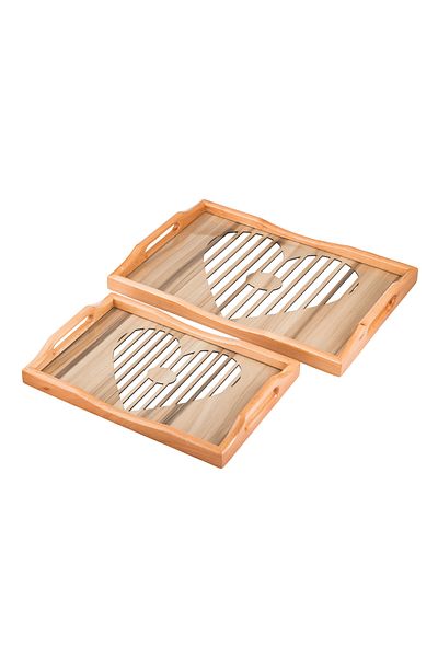 Dania A set of 2 wooden and glass plates and trays with elegant artistic drawings and colors. The medium size is 33*24 cm and the large size is 42*30 cm.