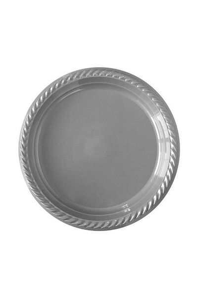 SELANİKLİ Party Plate Plastic Gray & Silver Pk 25 Round 22 cm