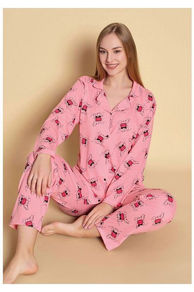 GİYDİNGİYDİN Women's Shirt Patterned Pajama Set