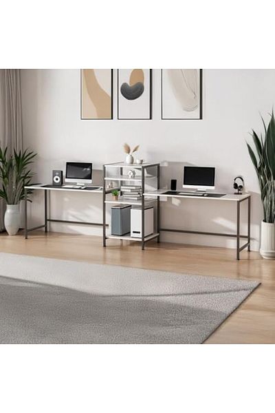 AGD محطة عمل للكمبيوتر والألعاب، تصميم قابل للتعديل، تتسع لشخصين، لون أبيض