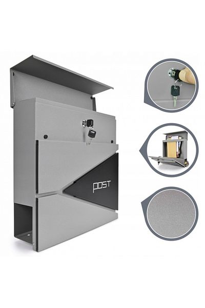 VERDA Large mailbox aluminum silver (RAL 9006) and black SN3696-4