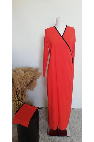 Plistre 1998_Practical Side Tie Double Breasted Piping Belted 100% Cotton Fabric Hijab Prayer Dress