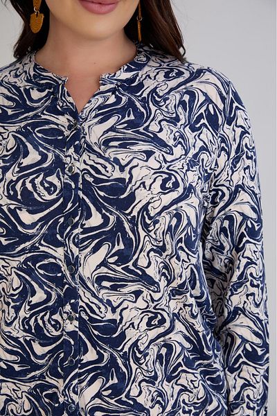 Butik Ayseba Women's Navy Blue Beige Buttoned Cotton Combed Cotton Plus Size Mother Blouse Shirt