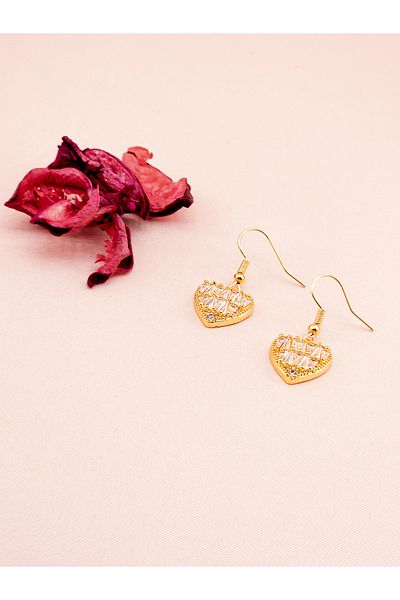 luree accessories Heart Motif Zircon Stone Earrings