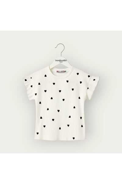 Modish Girls' Heart Pattern Short Sleeve and Shorts Two-Piece Set