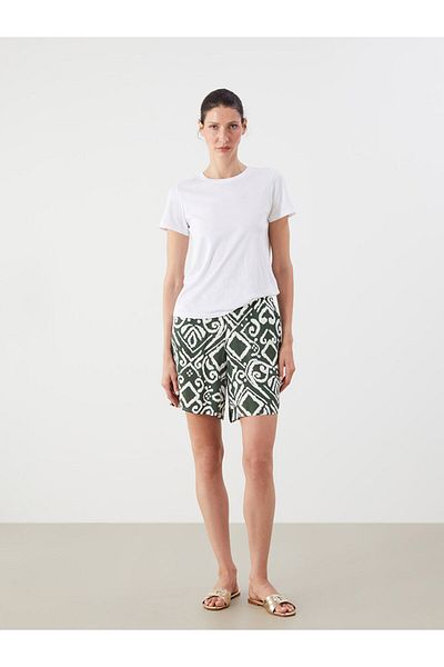 LC Waikiki Green Patterned Women's Shorts with Elastic Waist