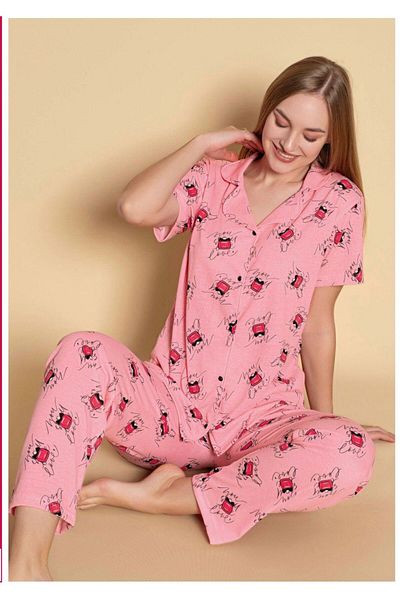 GİYDİNGİYDİN Women's Shirt Patterned Pajama Set