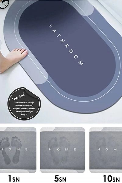 TRİPULAM Water Absorbent Magic Bath Mat – Round, Non-Slip Base, Suitable for Ablution and after Shower