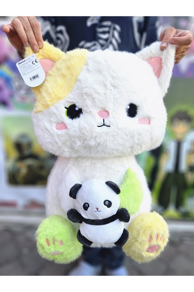 Online 55 Cm Yavru Panda Tutan Sevimli Kedi Rengarenk Peluş Oyuncak Kedi