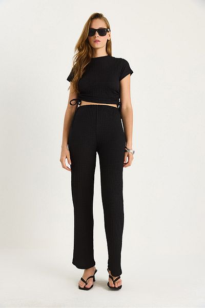 Bianco Lucci Women's Side Tie Short Sleeve Crop Seersucker Bottom-Top Set 60283481