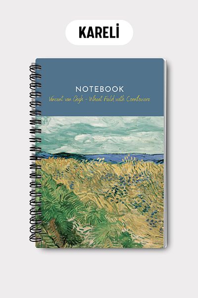 Eldesen Tasarım Van Gogh A5 Spiral Checkered School Notebook, 50 Sheets 100 Pages, Cardboard Cover Notepad