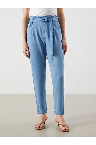 LC Waikiki Jeans Indigo Waist Belted Paperbag Women's Jean Pants