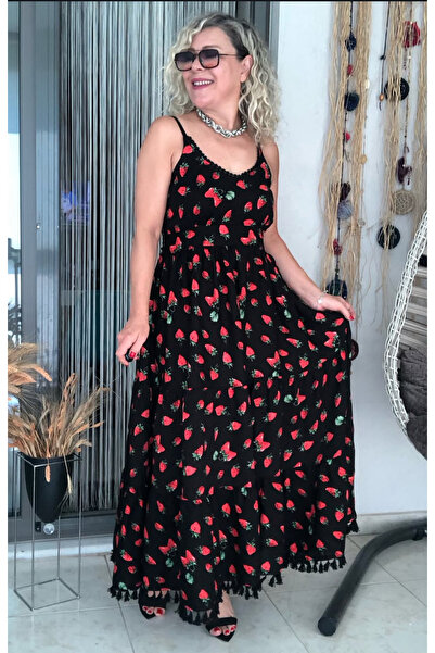 Dila Butik Çilek Desen Püsküllü Dokuma Elbise