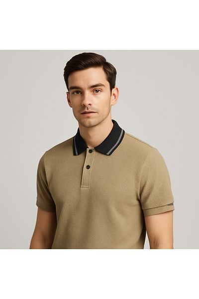 LACİVERTMEN Navy Blue 2761-1 Urban Contrast Collar Premium Waffle Texture Polo Shirt
