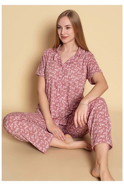GİYDİNGİYDİN Women's Shirt Patterned Pajama Set
