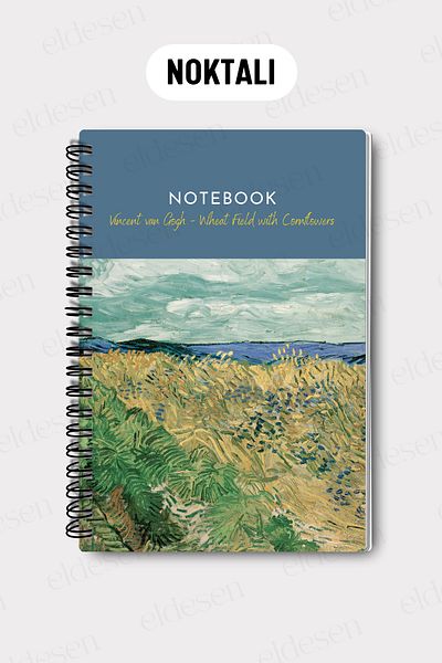 Eldesen Tasarım Van Gogh A5 Spiral Dotted School Notebook, 50 Sheets 100 Pages, Cardboard Cover Notepad