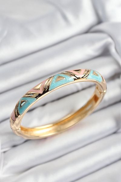 SeyCey.co Mineli Brass Pink and Blue Triangle Motif Gold Color Women's Handcuffs