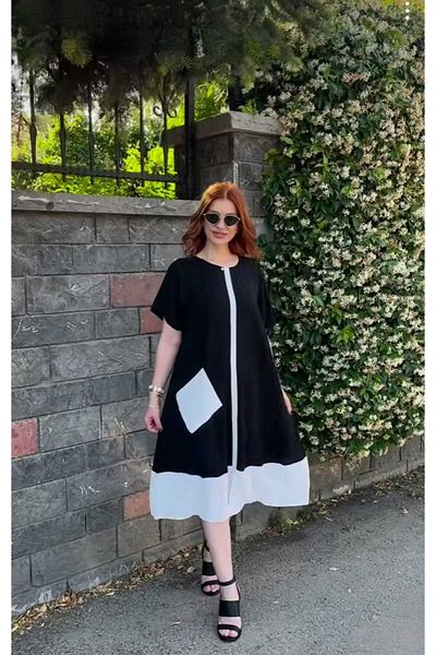 KLEERMAKER Women's Plus Size Single Pocket Front Slit Detailed Invisible Aerobin Fabric Dress