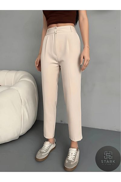 Rift Jeans High Waist Elastic Carrot Cut Cloth Pants with Clips