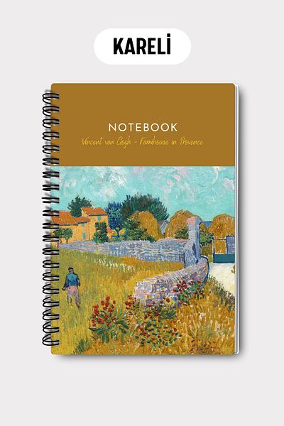 Eldesen Tasarım Van Gogh A5 Spiral Checkered School Notebook, 50 Sheets 100 Pages, Cardboard Cover Notepad
