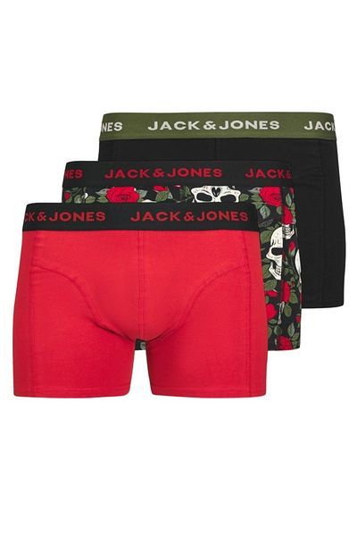 Jack & Jones J&J Jachenry Scull Boxer Trunks 3 Pack Mix Κόκκινο Μαύρο