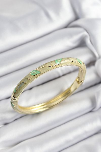 Clariss Mineli Brass Green Leaf Motif Gold Color Women's Handcuffs