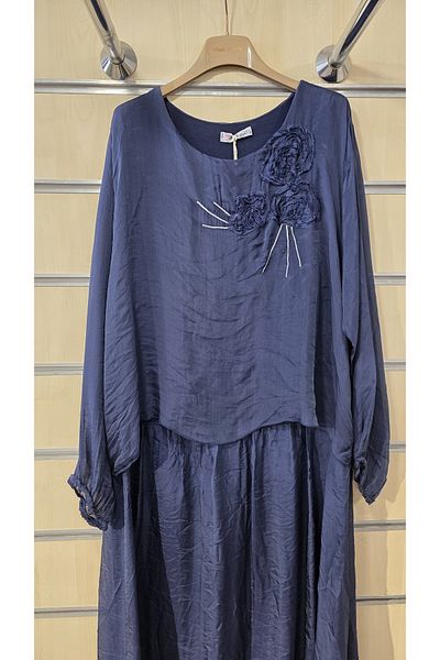 Park Moda Italian Silk Dress with Applique Rose Detail