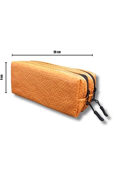 uzaktangelir Quality Affordable 2 Compartment Yellow Patterned Vegan Leather Pen Holder