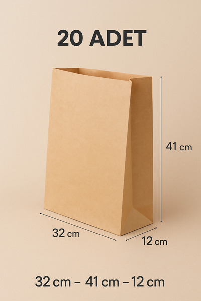 Dekals 20 Adet Büyük Boy (32x12x41) Kalın Körüklü Kraft Hediye Poşeti Dik Duran Hediye Paketi