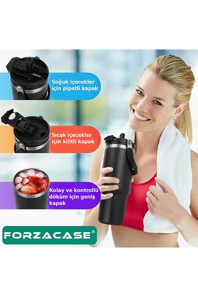 Forzacase 800ml Stainless Steel Thermos with Straw and Lock Lid with Handle 6 Hours Hot/Cold - Fc1084