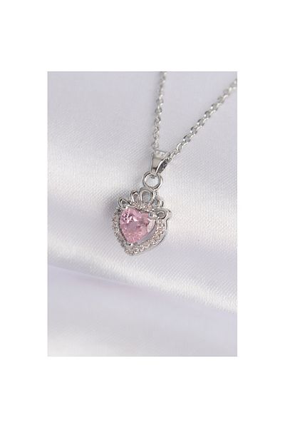 Skygo 316L Steel Chain Silver Color Pink Zircon Stone Rapunzel Necklace - Tj-Bko8691