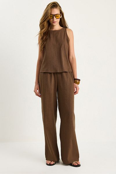 Bianco Lucci Women's Linen Blouse Trousers Set 3392 60283483