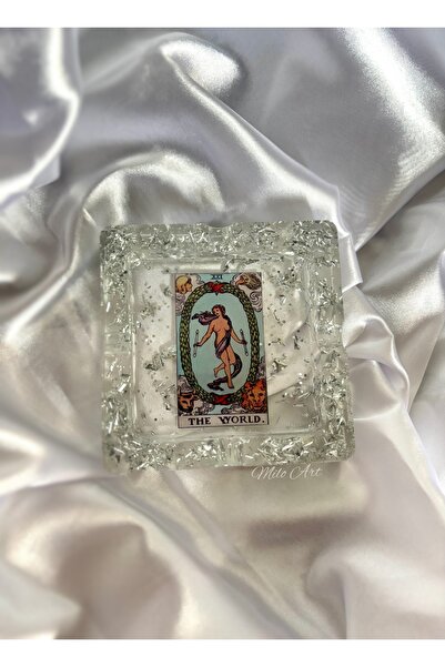 Milo Art The World Tarot Card Epoxy Ashtray Silver Leafed Epoxy Ashtray Ashtray