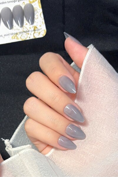 Easy Beauty Kısa Badem 24 Adet Gri Takma Tırnak Seti W1606