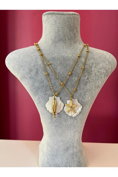 Asteria Jewelry Steel Necklace Seashell Charm Necklace