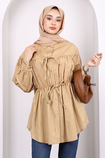 İmajButik Mink Waist Elastic Buttoned Tunic