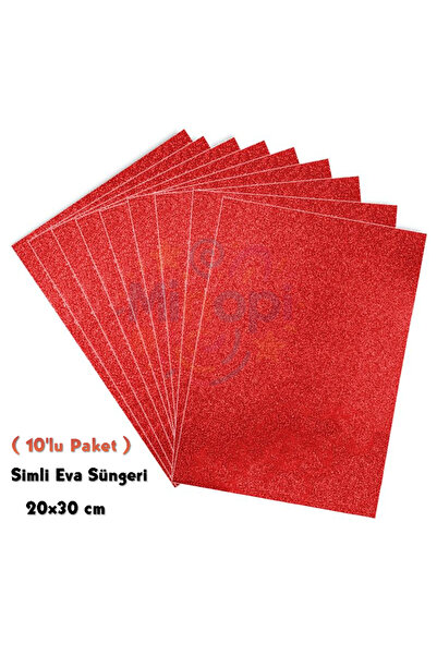 Minopi Red Colored Glitter Eva Sponge 20X30 cm 10 Pack 1.5 mm