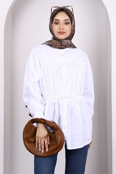 İmajButik Ecru Elastic Waist Buttoned Tunic