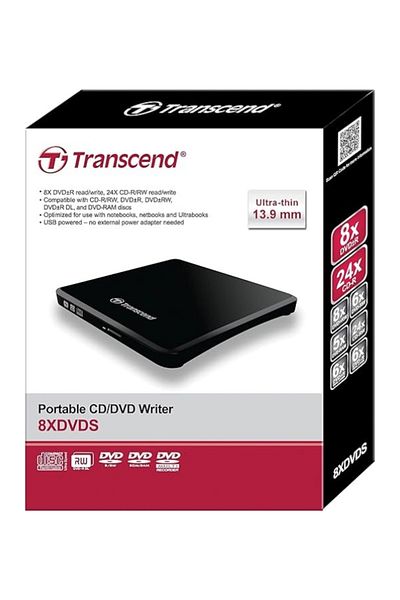 Transcend ناسخ أقراص DVD محمول فائق النحافة 8X TS8XDVDS - أسود